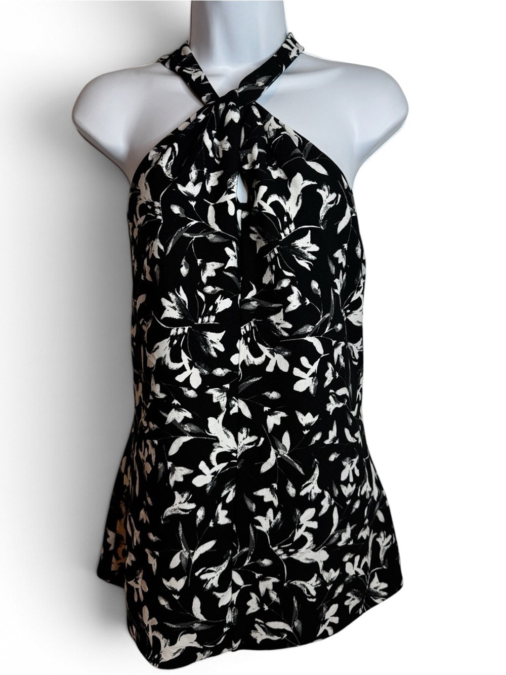 White House Black Market Black & White Floral Halter Camisole